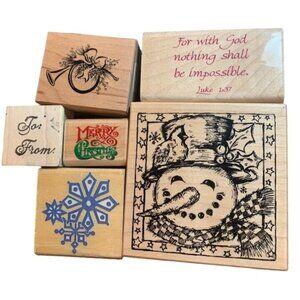 Christmas-Themed Rubber Stamps Set Snowman Luke Merry To/From Craft